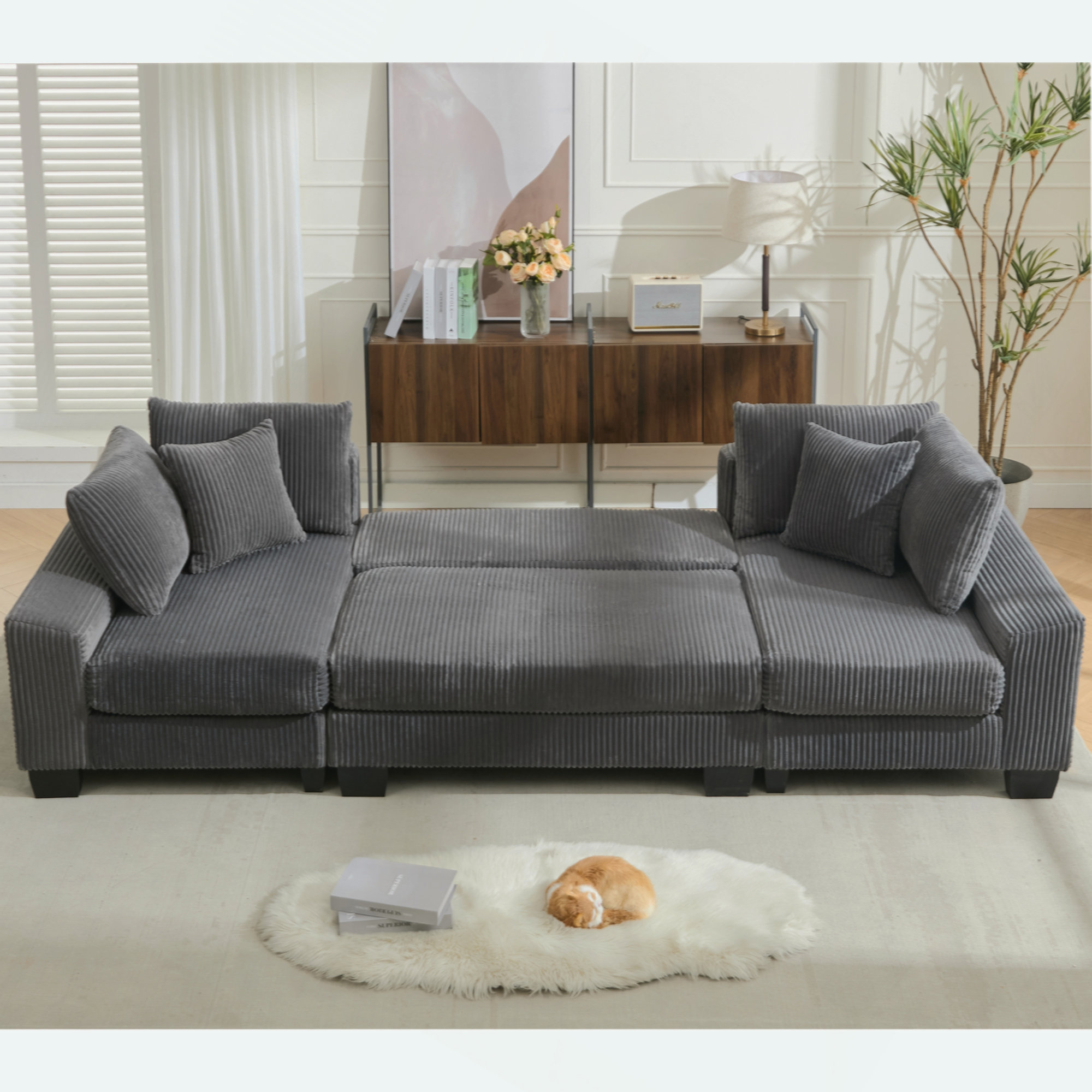 Latitude Run® 114" Sleeper Sofa,U Shaped Sofa , Pull Out Bed ...