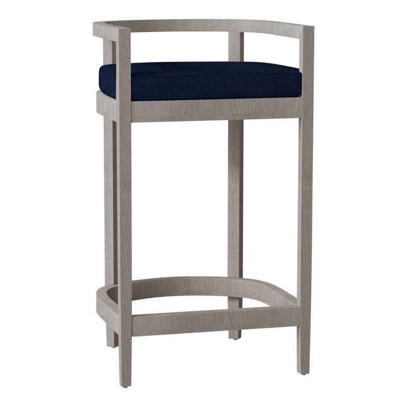 Santa Barbara Patio Bar Stool with Cushion, Welt, Oyster Teak, Verona Mist
