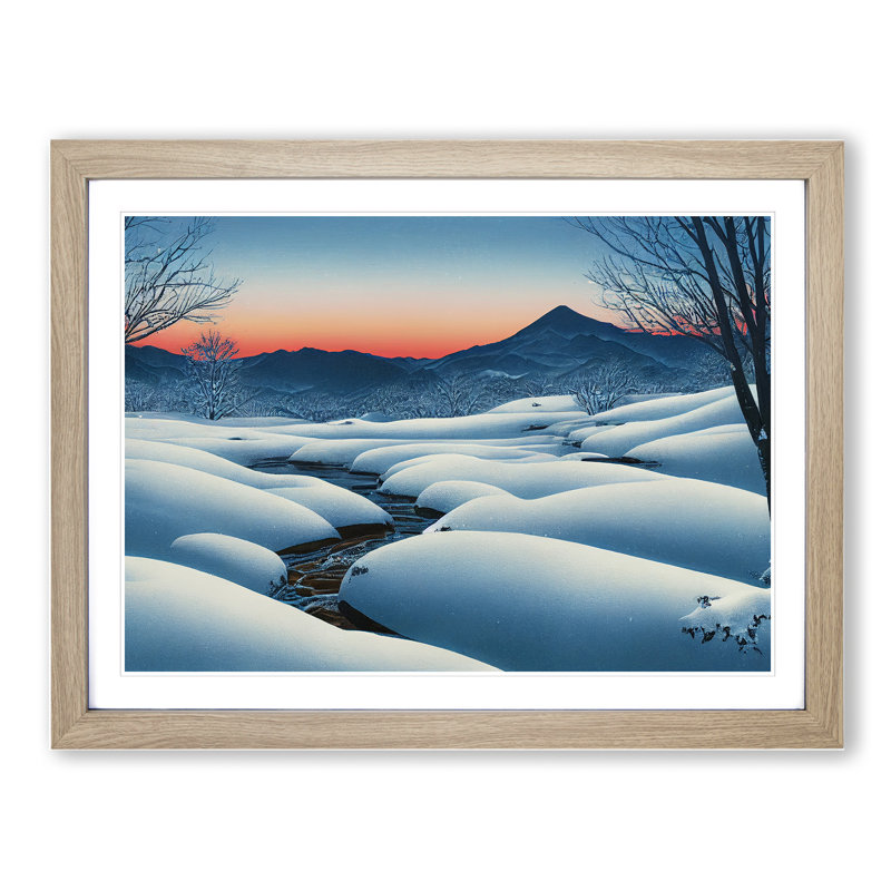 XH1022-8627X Sunset Winter Mountains - Single Picture Frame Print, 46cm H x 64cm W x 2cm D, Oak Framed