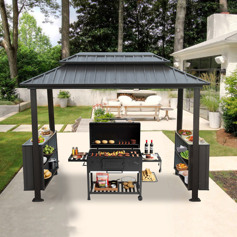 6 x 10 FT Hardtop Metal Grill Gazebo, Gray
