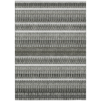 5' X 8' Gray Charcoal And Ivory Striped Washable Indoor Outdoor Area Rug