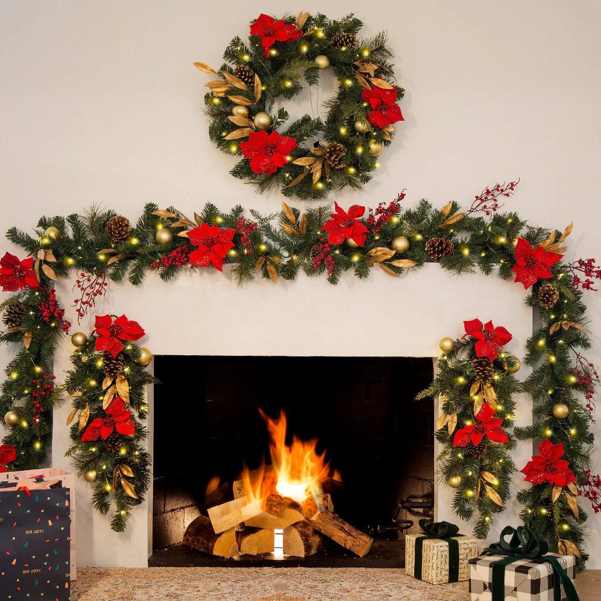 72" Red Ruby Holiday Garland with Lights