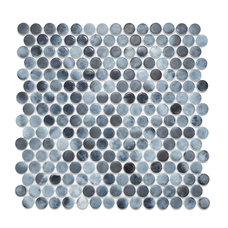 Carreau de mosaïque rond en verre 12 po x 12 po Eterna Penny, Poséidon