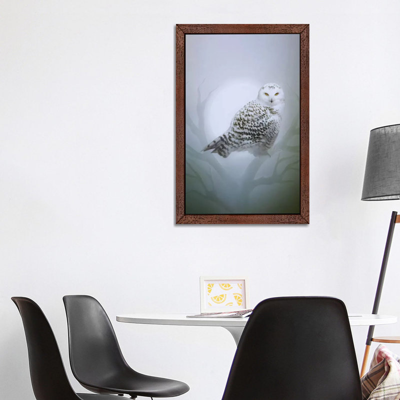 Snow Owl by Bente Schlick - Print on Canvas, 66.04 cm H x 45.72 cm W, Brown Floater Framed