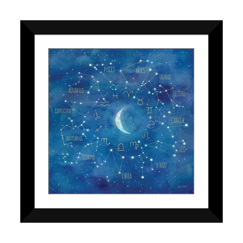 «Star Sign with Moon Square», impression sur toile tendue, H 16 po x l 16 po x P 1 po, Papier d'art encadré noir, Blanc