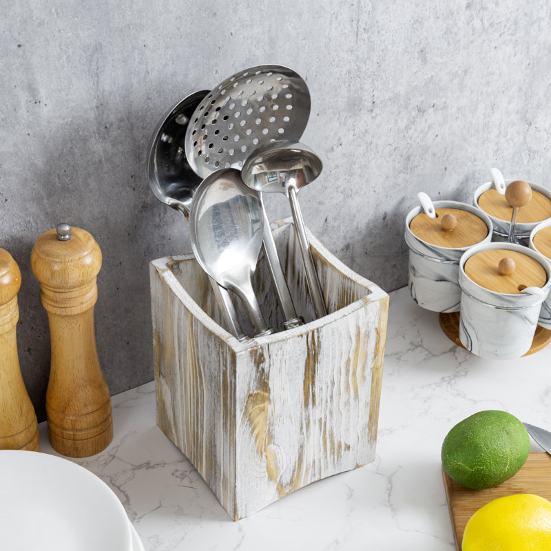 Wood Rectangle Utensil Crock