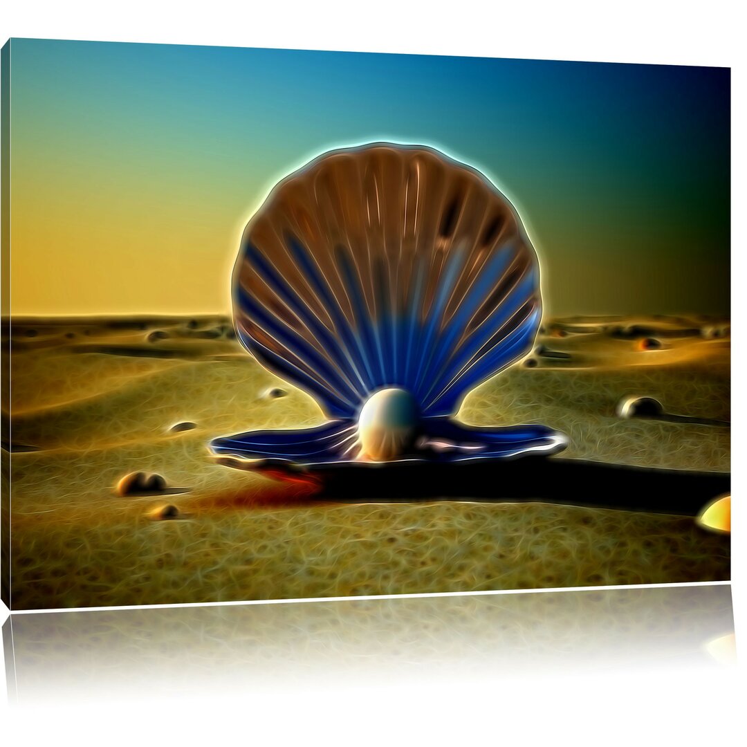 Leinwandbild Perlenmuschel am Strand in Blau/Braun