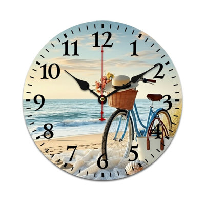 Beach Bicycle Round Wall Clock Decor 12"x 12"  Coastal Living Space