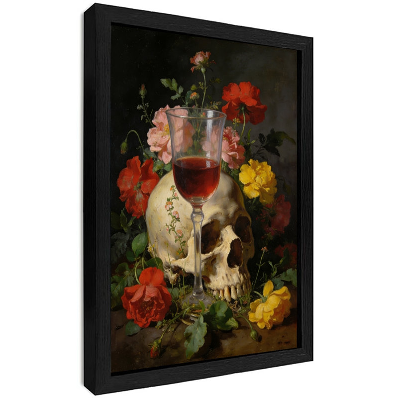 «Black», fleurs rétro encadrées de crânes humains, art mural foncé, impressions encadrées, H 17 po x l 13 po