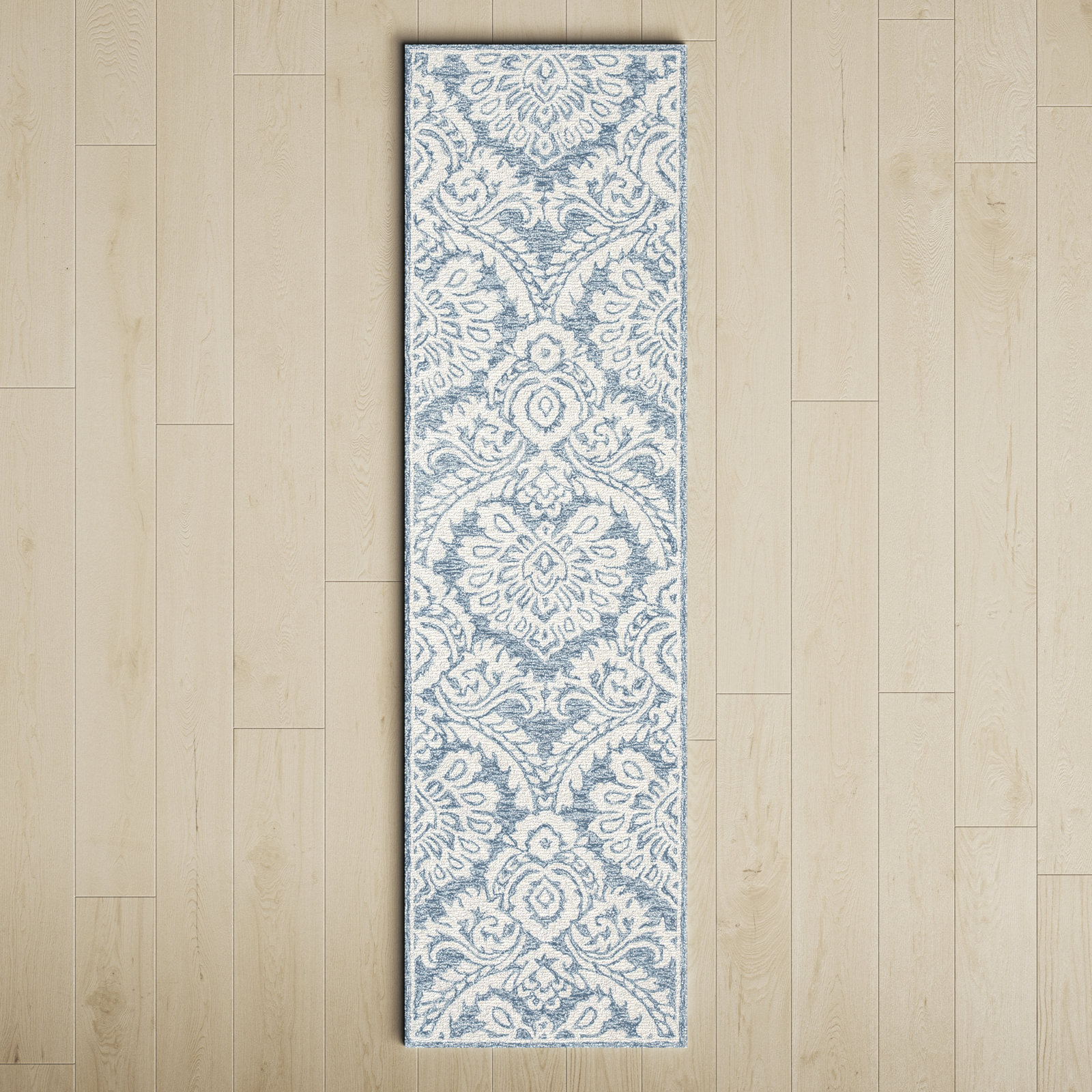 Tansy Blue Ivory Hand-Tufted Wool Rug, Runner 2'3" x 14'