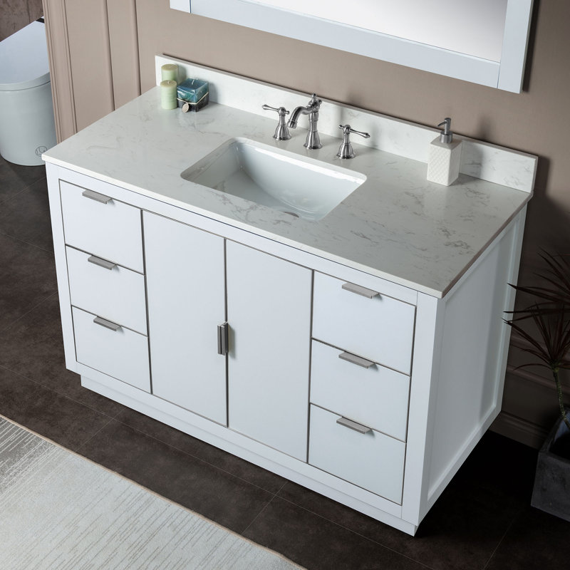 48"x21"x33" Solid Wood Bath Vanities, White, Brushed Nickel