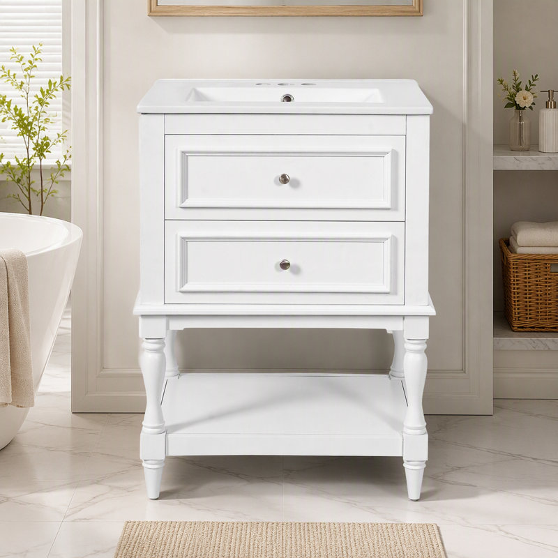 Meuble-lavabo de salle de bain 24 po avec lavabo en céramique, Beige, 24.44"