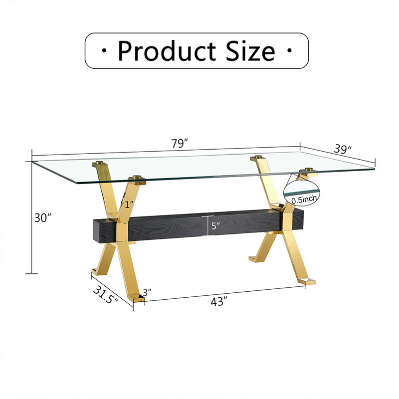 Kaspen Rectangular,dinning table,dining room table, Gold/Black, 79" L x 39" W