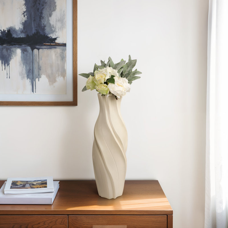Modern Stoneware Vase with Sculptural Swirl Design - Decorative White Table Vase for Contemporary Living Room, Bedroom, or Office Decor - 20" Tall Elegant Accent for Floral Arrangements or Standalone Display