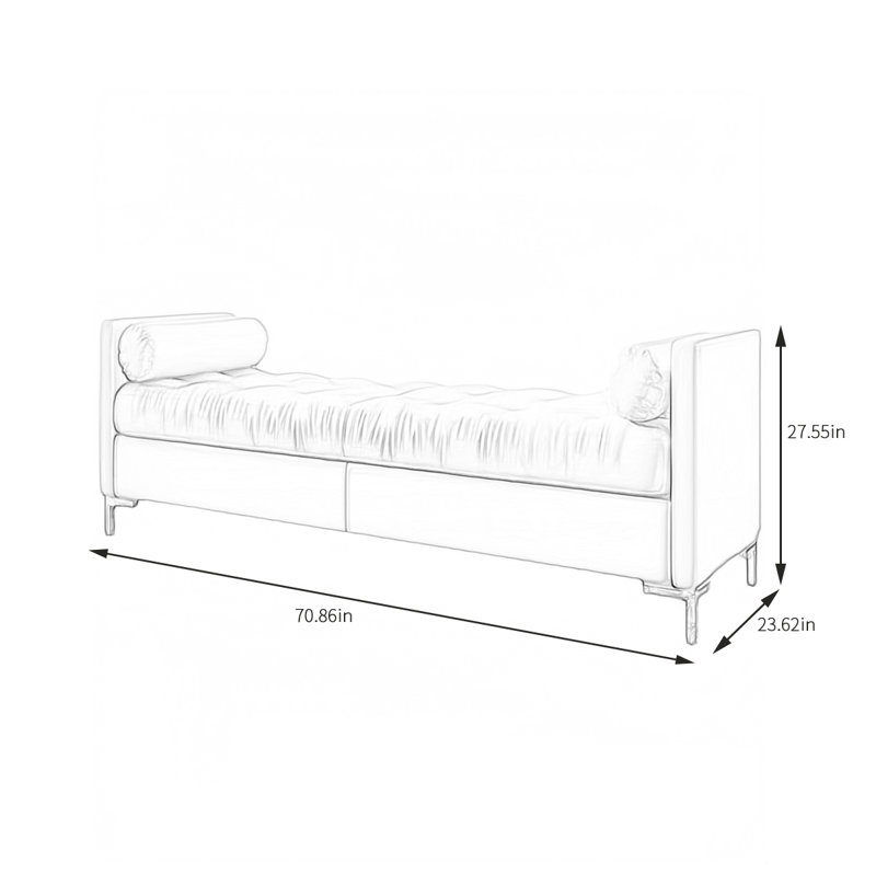 Banc de bout de lit minimaliste en tissu, H 27,55 po x l 70,86 po x P 23,62 po