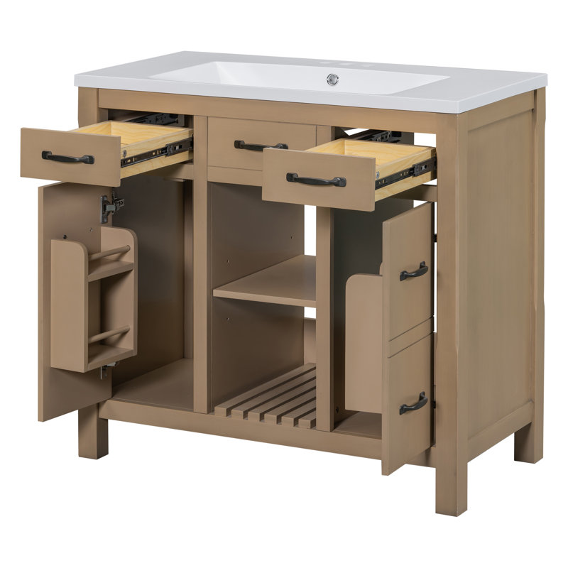 Meuble-lavabo simple 36 po avec plateau en résine, Couleur du bois