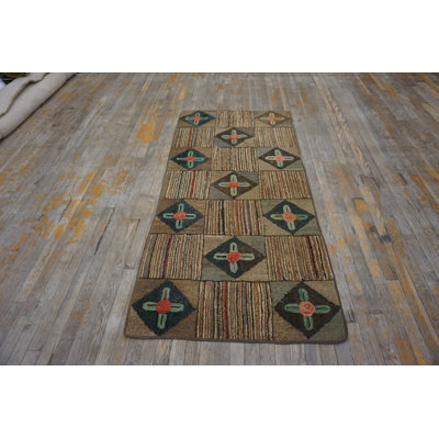 Antique American Hooked America Ivory 1920s Rug