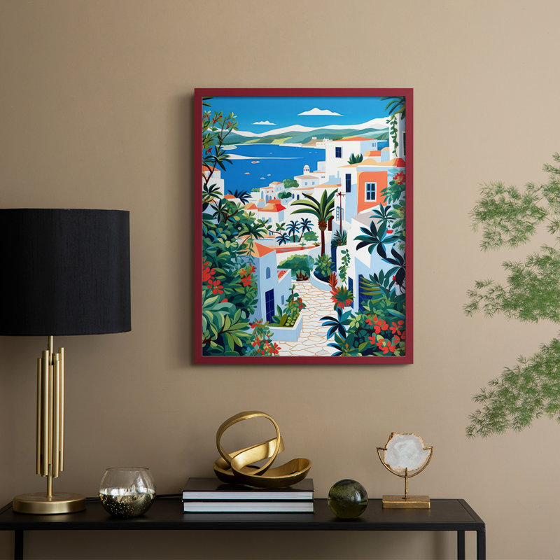 «Garden By the Sea», reproduction encadrée - bois massif, H 15 po x l 12 po, Rouge