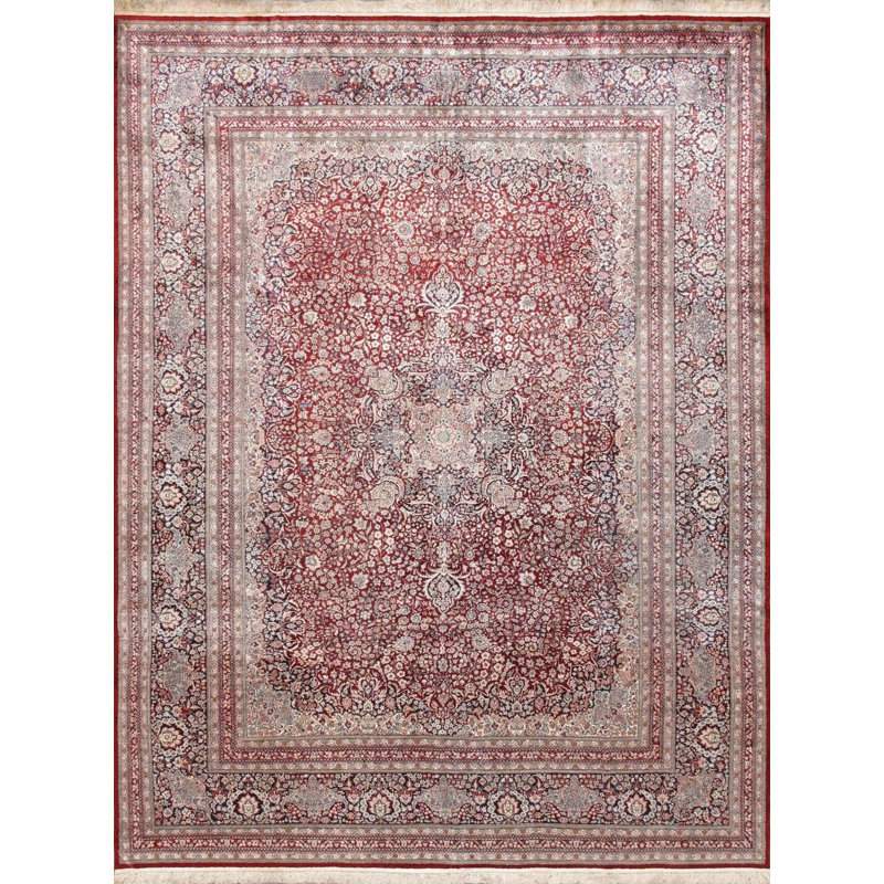 Canvello Kashan Silkroad Design Hand-Knotted Silk Area Rug- 9'3" X 12'1"