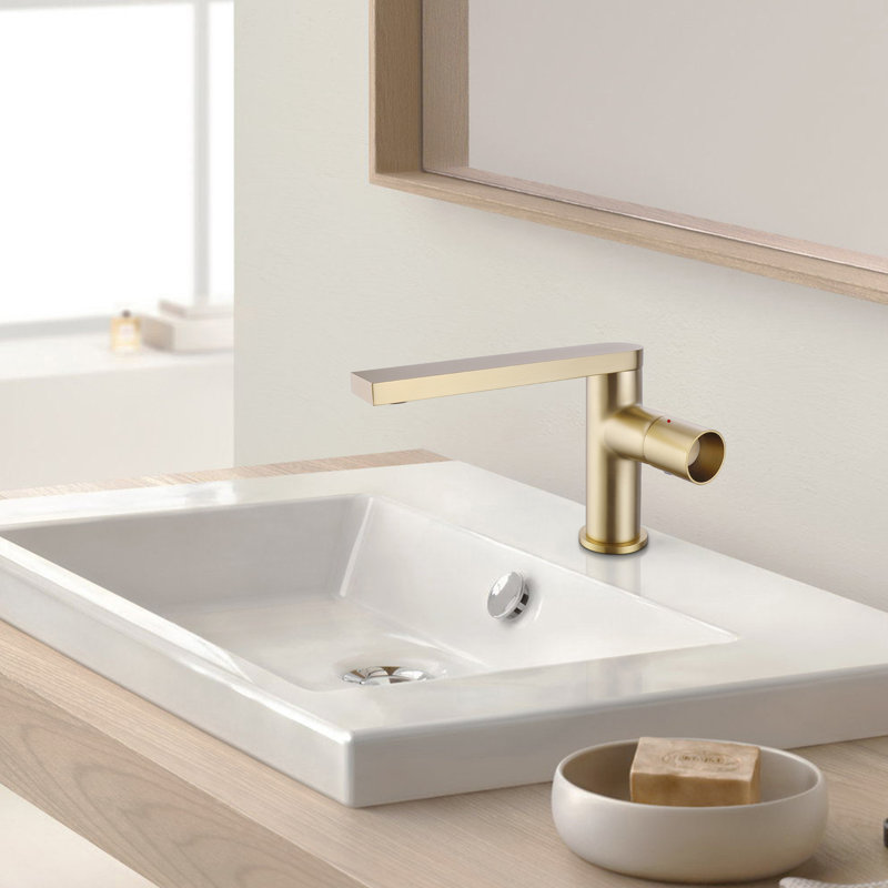 Solid Brass Single Hole Single Handle Bathroom Sink Faucet, Gold