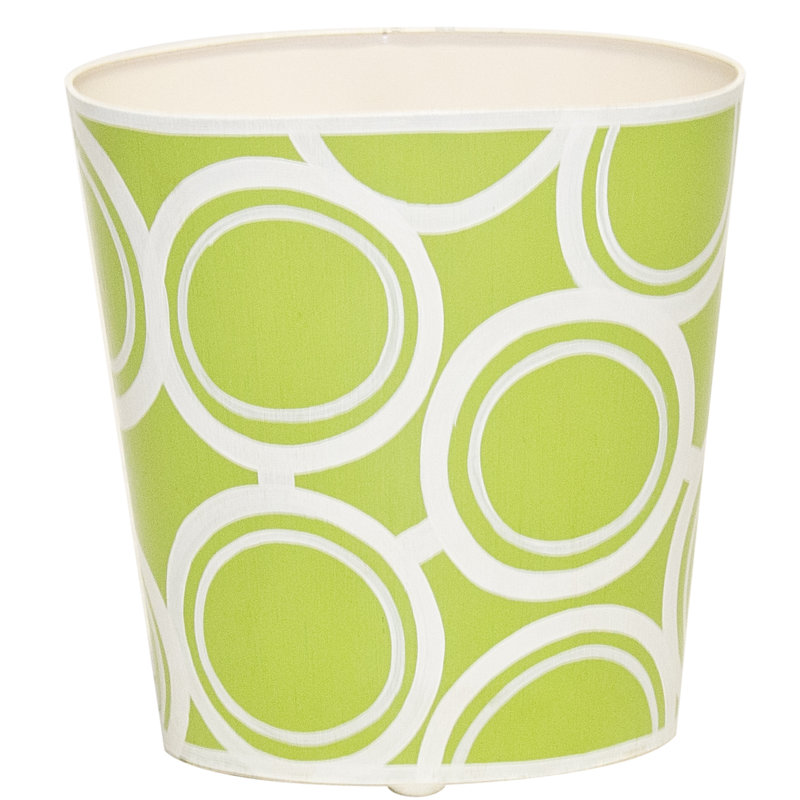 Green and Cream Patterned Aluminum Waste Basket