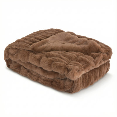 Jeté en fausse fourrure - 50 x 60 pouces de luxe avec motif rouché - couverture moelleuse pour canapé, canapé et lit