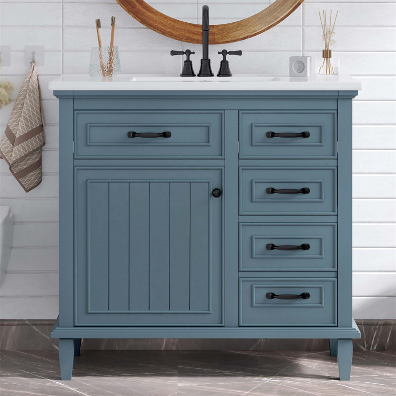 Freestanding Bathroom Vanity with Smart Flip Drawers, Adjustable Shelf, and Durable Materials for Organized and Stylish Storage