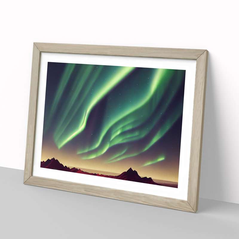 Expressive Aurora Borealis - Single Picture Frame Print, 25cm H x 34cm W x 2cm D, Oak