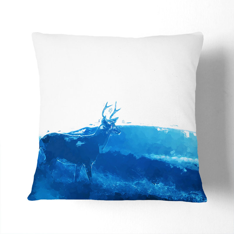 Deer Upon The Hill In Abstract Square Throw Cushion, 40cm H x 40cm W x 15cm D, White