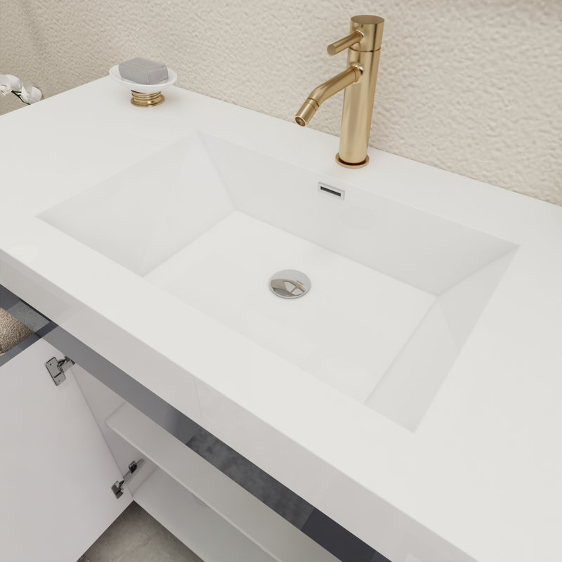 48'' Single Bathroom Vanity with Acrylic Top, Glossy Gray