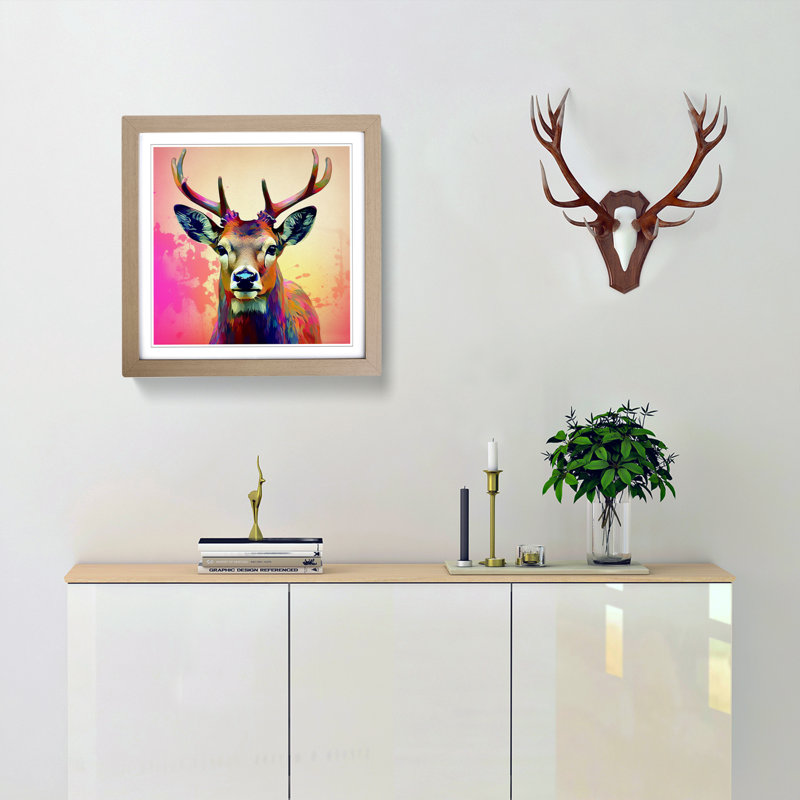 Deer Digital Art - Framed Print, Oak
