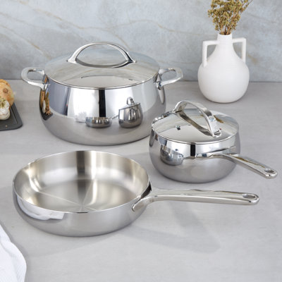 BergHOFF Belly Tri-Ply 5pc 18/10 Stainless Steel Cookware Set with Lids, Stellar