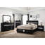 Grand lit à panneau noir avec rangement intégré, détails en cristal et support de matelas direct pour la chambre à coucher, fonction de rangement, tiroirs décoratifs, plateforme à lattes-680137498