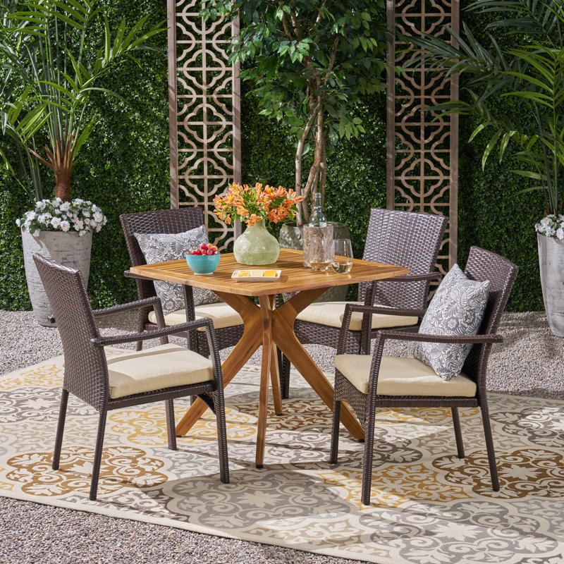 Jolien 4 - Person Acacia Wicker Patio Dining Set with Square Table , Cushions Included