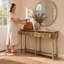 Table de canapé rétro avec tiroirs de rangement - mobilier d'entrée rustique, pieds fuselés, design élégant-1040389869