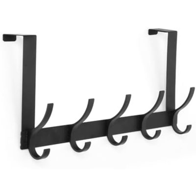 Over The Door Hooks, Door Hanger Hooks For Hanging, Over The Doors Towel Racks For Bathroom With 10 Coat Hook, Coat Rack Bathroom Accessories（1 Pack, Black）