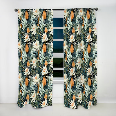Motif floral vert et orange - Rideau en velours tropical - obscurcissant - 1 panneau