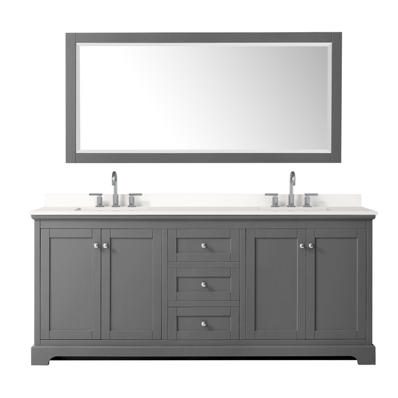 Avery 80'' Double Bathroom Vanity with Quartz Top with Mirror, Polished Chrome, WDX13793, Dark Gray