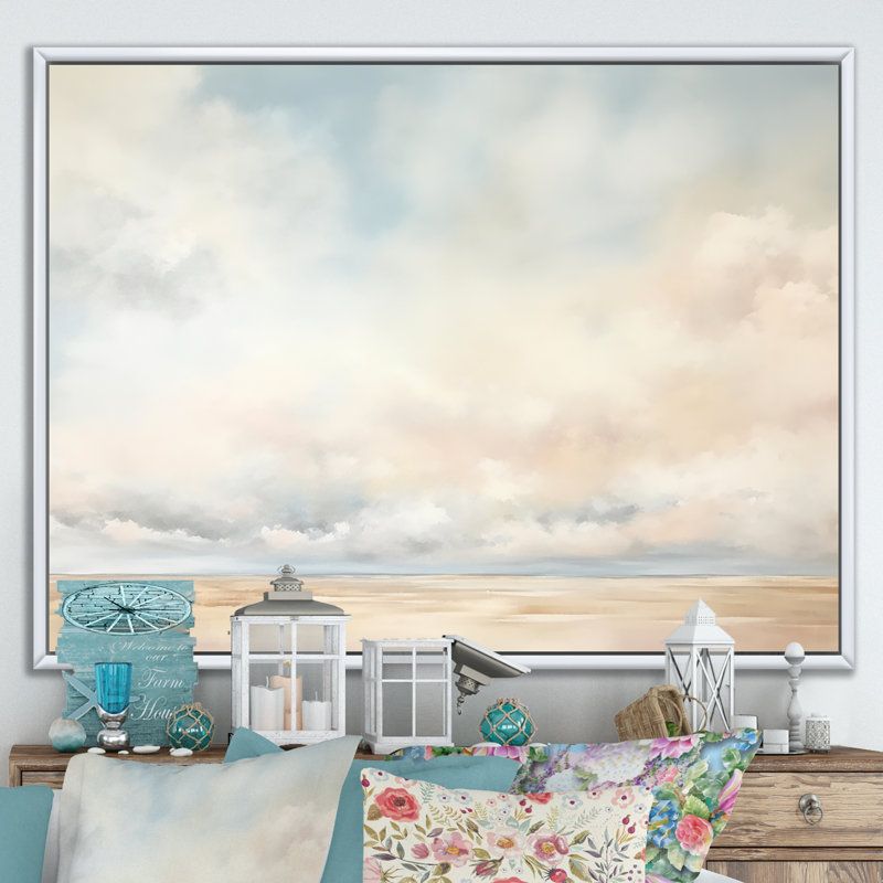 Minimalisme, ciel nuageux, paysage I sur toile, H 34 po x l 44 po x P 1,5 po, Cadre flottant blanc