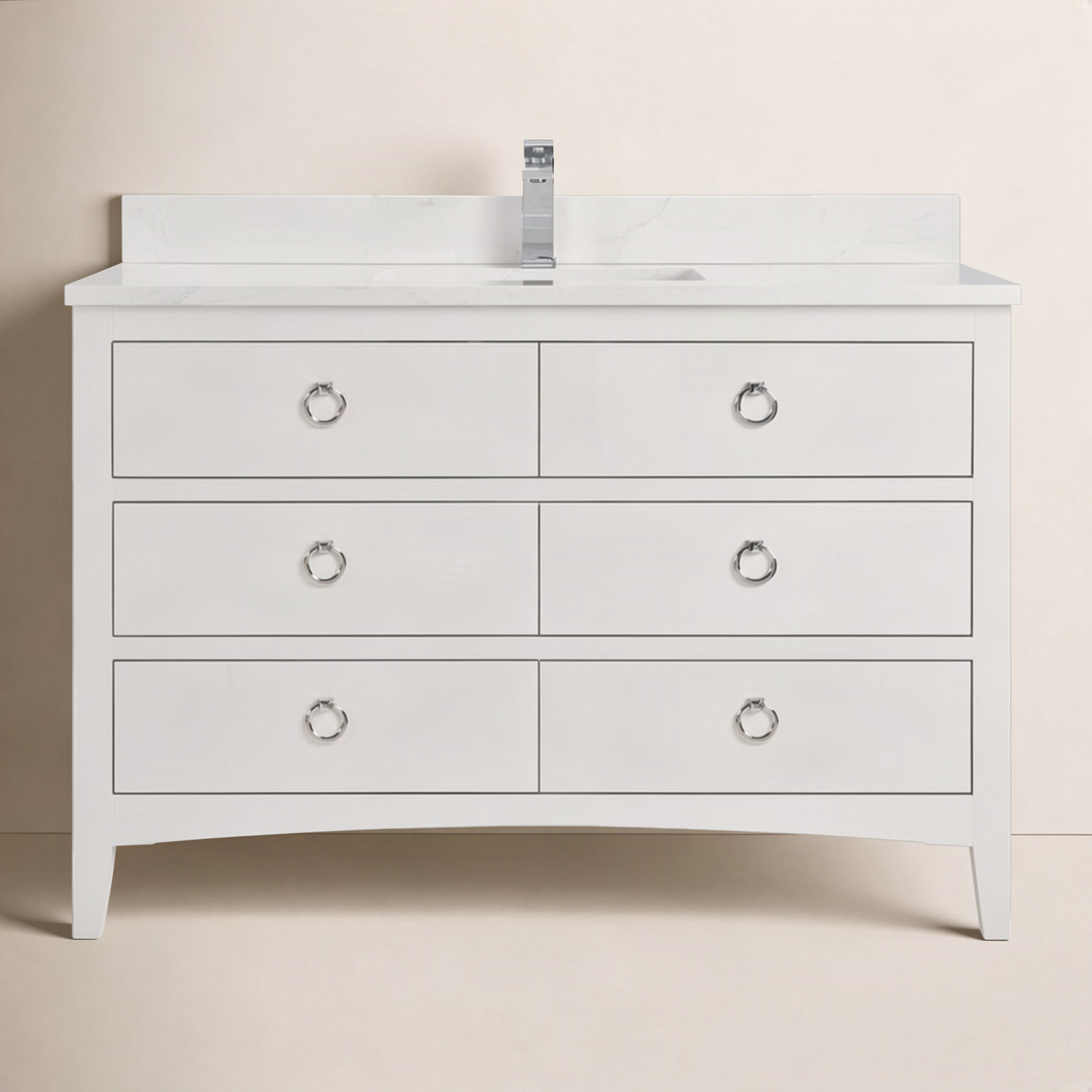 Teoni 48" Oak Single Bathroom Vanity, White, Polished Chrome