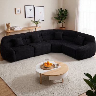 123.2-inch Modern Curved Corner Sectional Sofa, Chenille Modular Cloud Couch with High Back & 4 Pillows, Oversized 4-Seater No Assembly Living Room So by Latitude Run