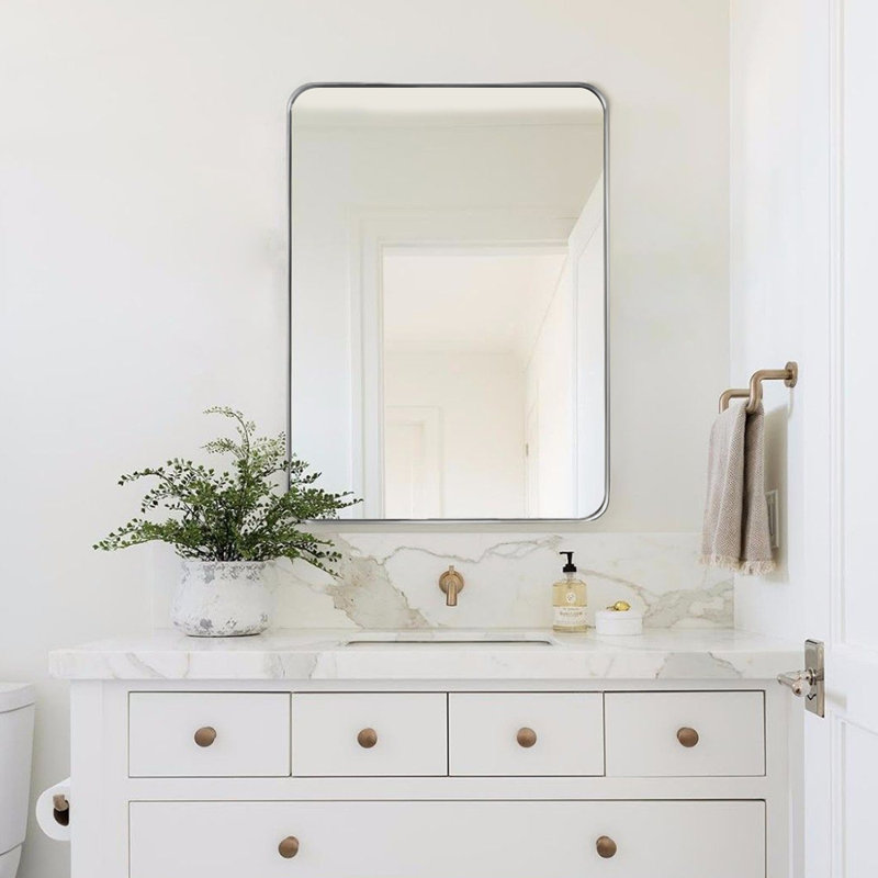 Metal Wall Mirror, Brush Silver, 30" x 22"