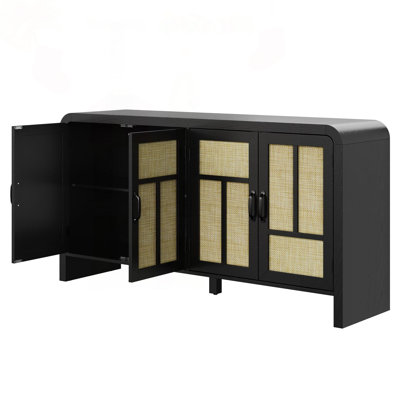 Rattan Sideboard Buffet Cabinet with 4 Doors and Adjustable Shelves