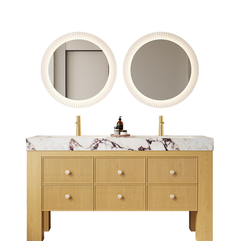 Meuble-lavabo autoportant de 60 po avec comptoir en contreplaqué, 2 lavabos en céramique et 6 tiroirs