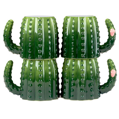 Cactus Verde 3-D Set of 4 Mugs 5.5in x 4.25in x 4.25in 18 oz