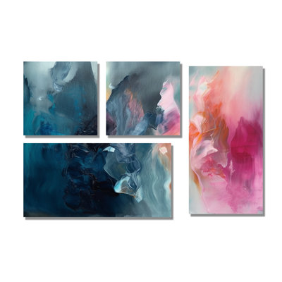 Blue And Pink Spatula Abstract - Blue Art Prints On Canvas 4 Pieces