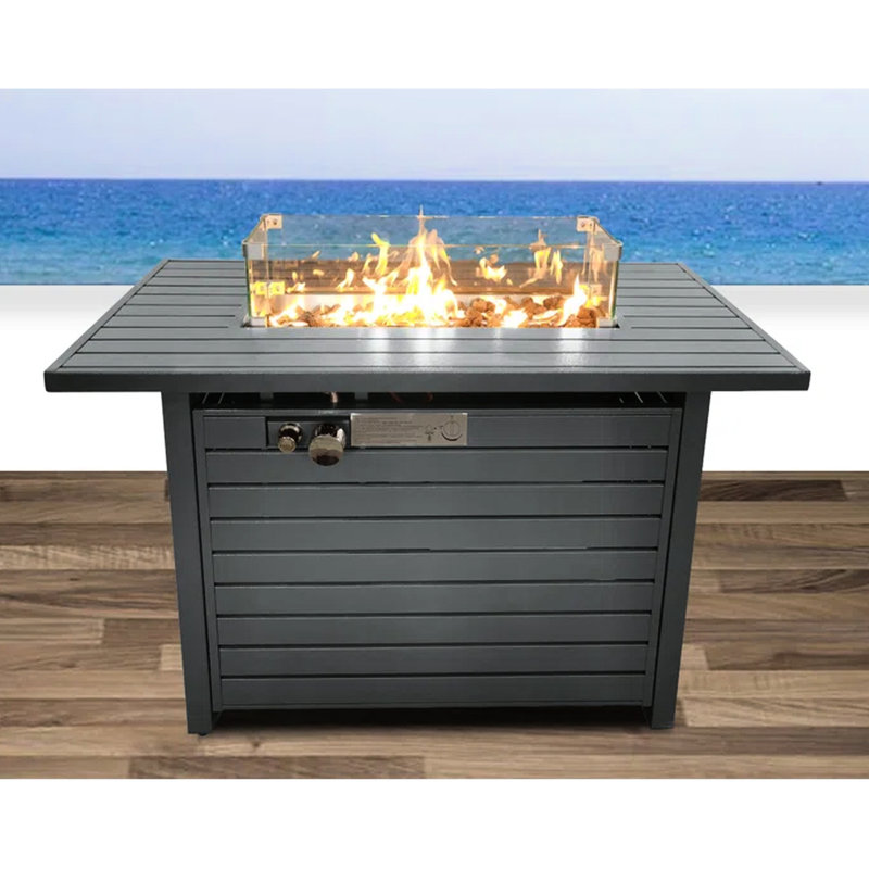 42" W X 25" H Fire Pit Table With Lid - Propane Operated, Heat-, Decorates Outdoor Space Fueled, Steel Made, Ambiance Improver