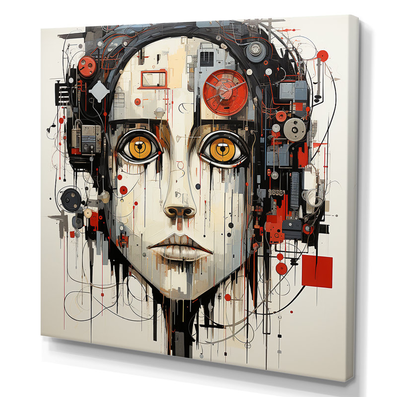 Robotic Minimalisme Portrait - Robot grand art mural, Toile tendue, H 24 po x l 24 po x P 1 po