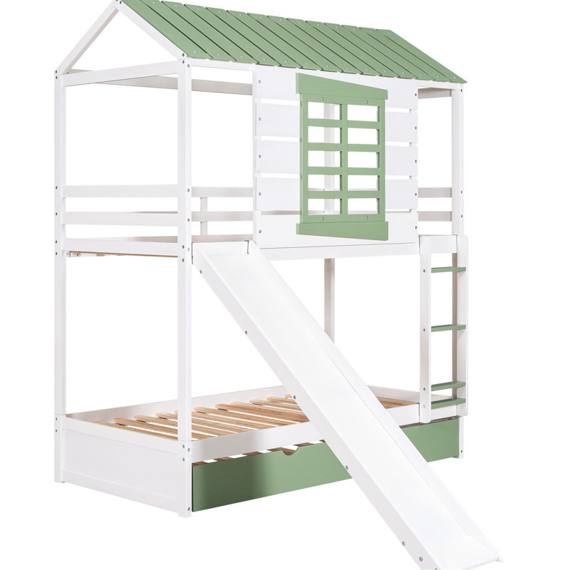 Lit superposé avec glissade convertible et lit gigogne pour les enfants en blanc