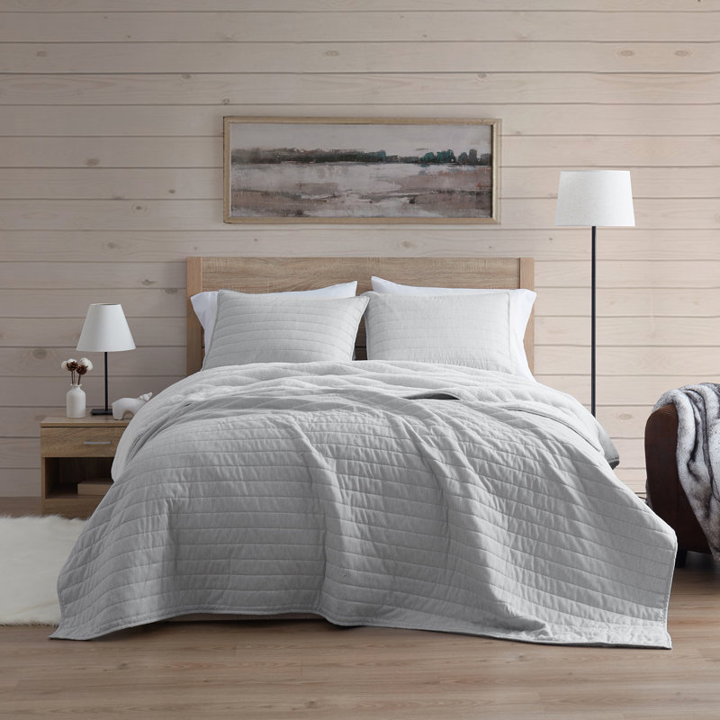 Hedberg Gray Microfiber 3 Piece Quilt Set, Queen Quilt + 2 Standard Shams